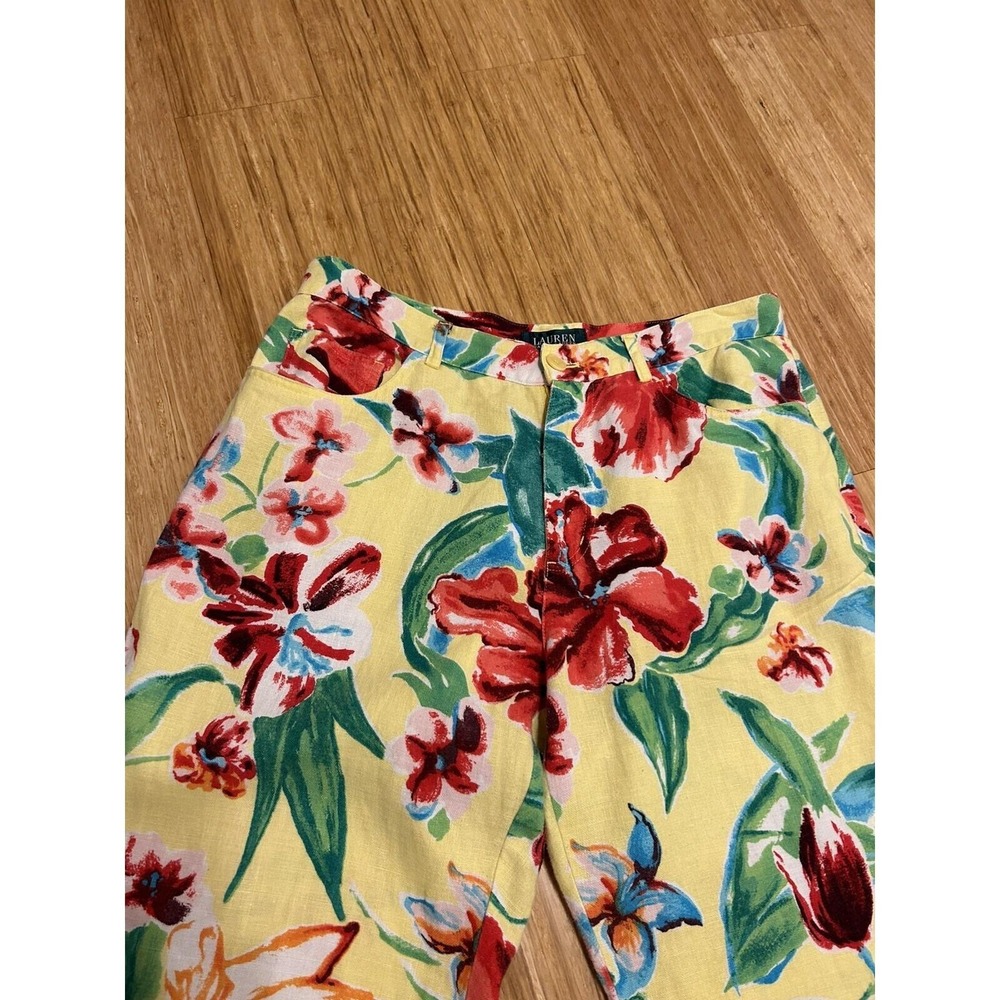 Lauren Ralph Lauren 12P vintage linen resort floral high waisted cropped pants - Picture 5 of 12